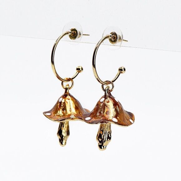 Brown mushroom hoop earrings N260 - Picture 1 of 4